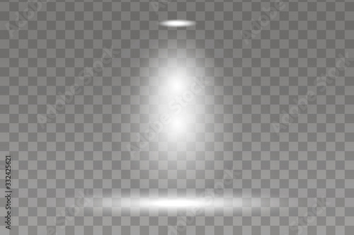 Lamp light from above on the stage. Spotlights vector effect. Spotlights lighting design template, empty scene.