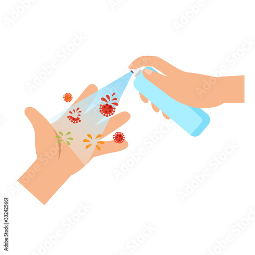 Clean your hands,using alcohol spray ,vector illustration.