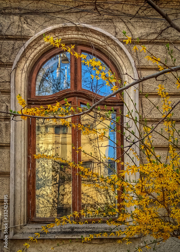 Beautiful windows or doors in a variety of colors and forms with walls textures and old details.
