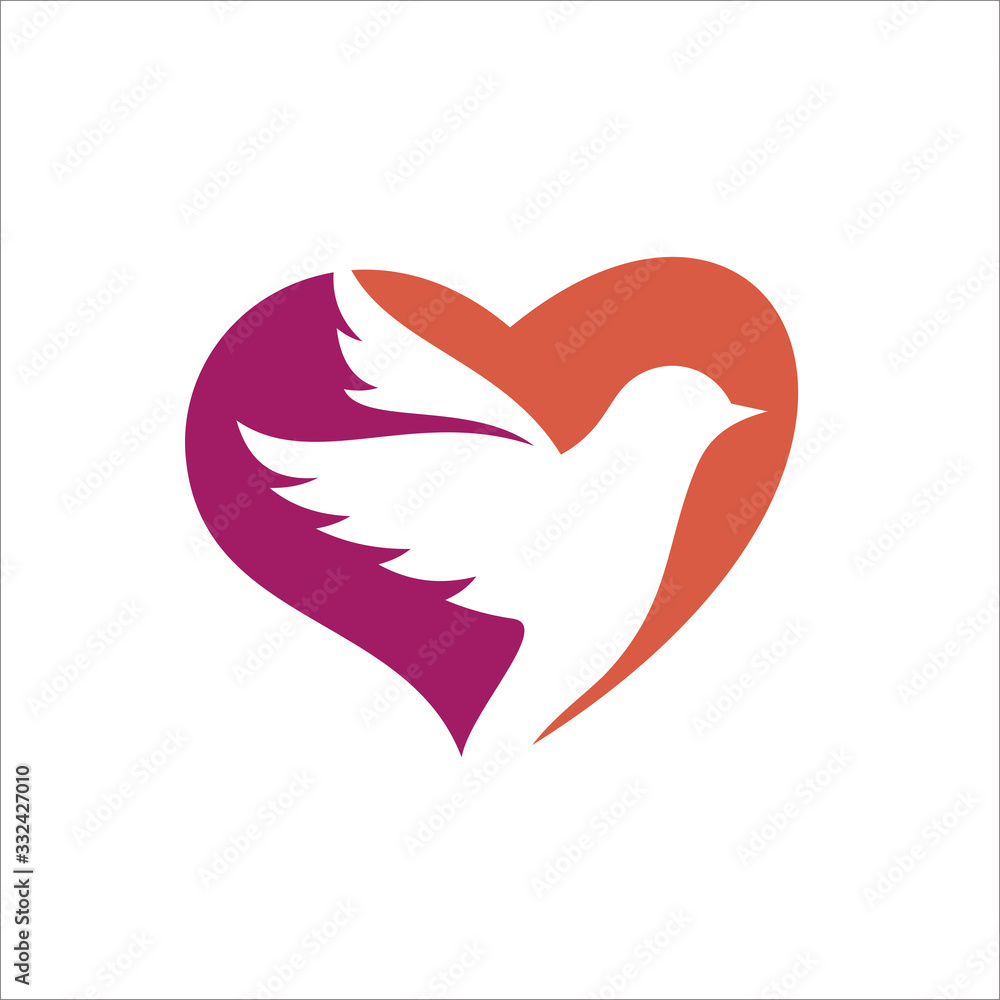 Dove with Heart Logo Vector Design Dove with Heart Logo Vector Design