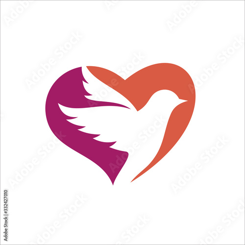 Dove with Heart Logo Vector Design
