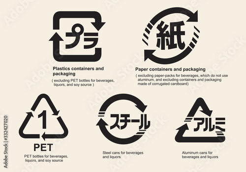 Japanese recycling symbol for containers and packaging, vector illustration