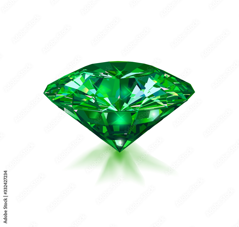 Beautiful green gem emerald on white background. Vector illustration. Beautiful green gem emerald on white background. Vector illustration.