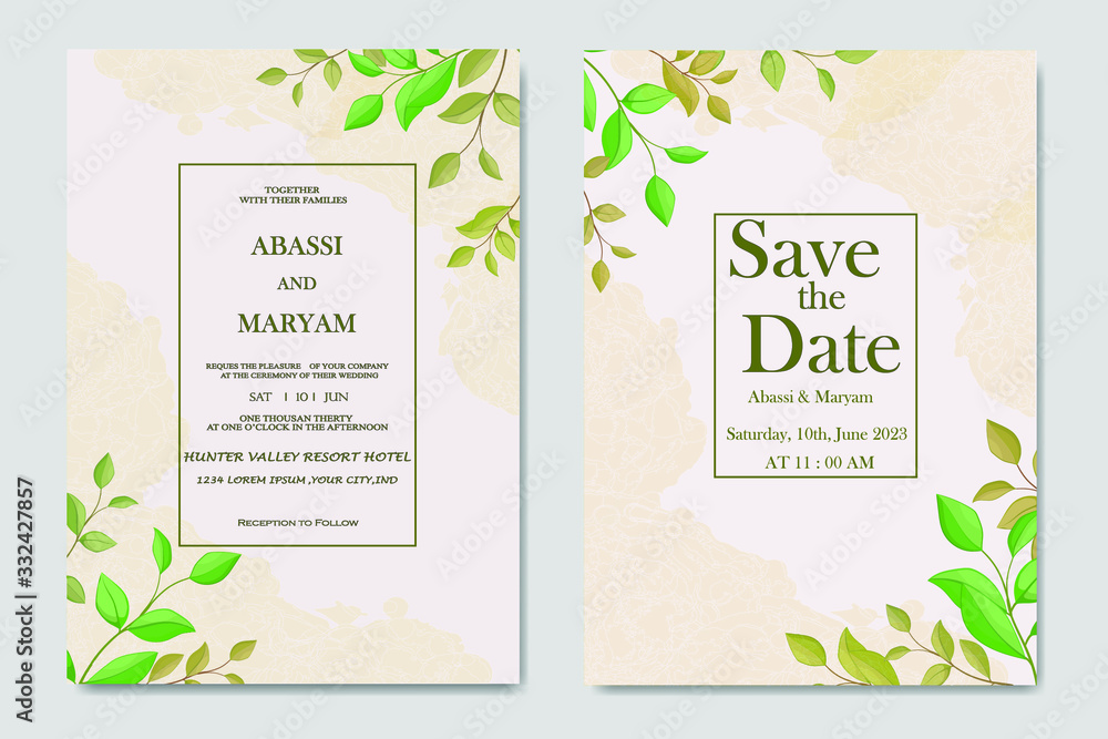 Wedding card invitation design with leaf