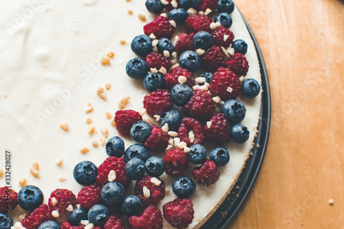 Homemade cheesecake with berries and nuts