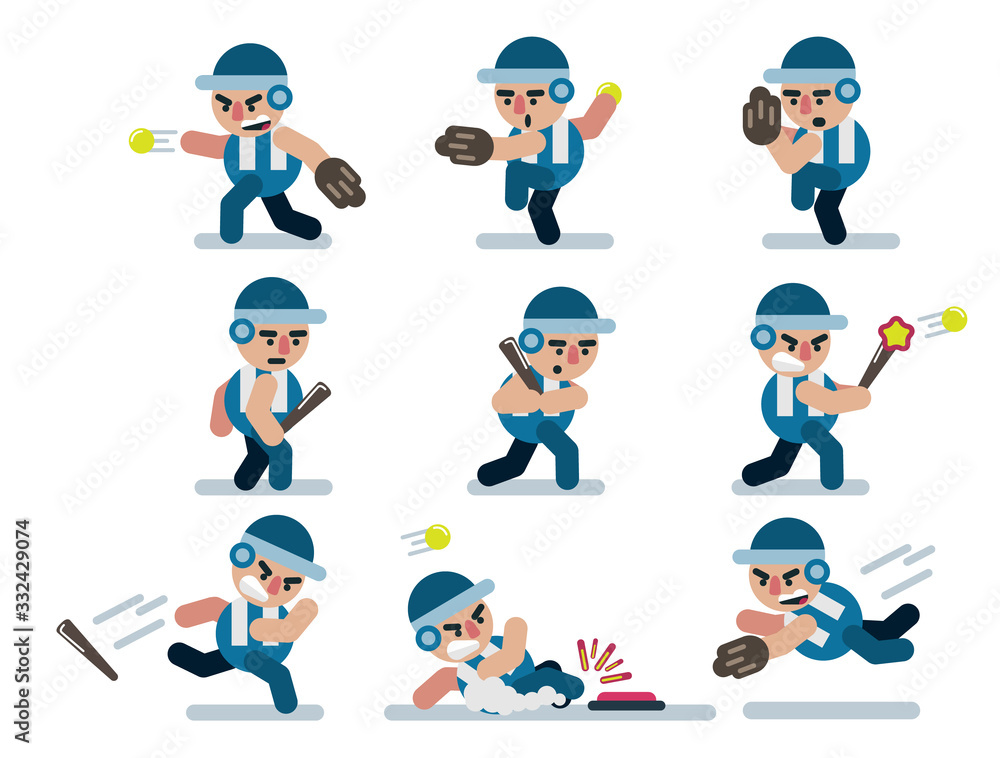 characters baseball, game, flat ,icon man, cartoon characters baseball, game, flat ,icon man, cartoon