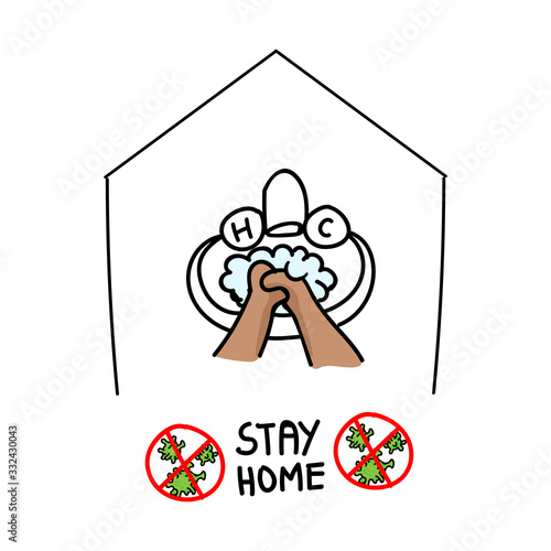 Corona virus covid 19 stay home cute Rabbit washing hands activity infographic. Self isolate support. Bunny self quarantine graphic. Viral isolation information. Vector caution sars cov 2 help.