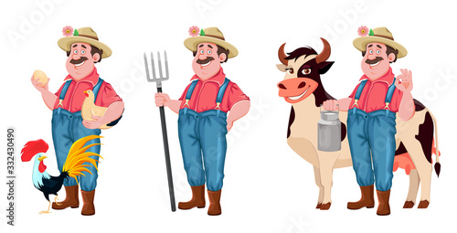 Farmer cartoon character, set of three poses