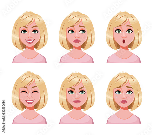 Face expressions of cute blonde woman