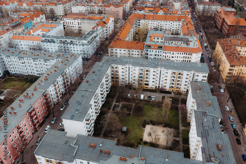 aerial photo of houses in big city