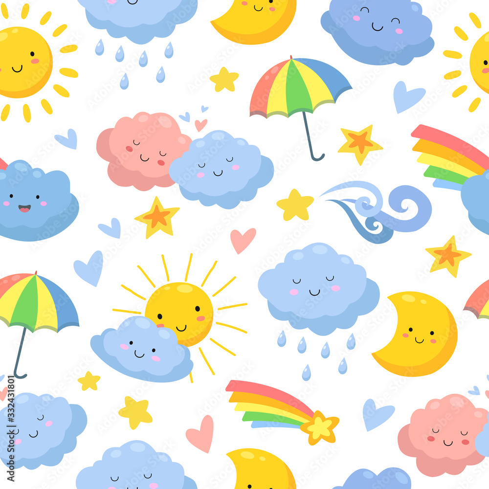 Cute Adorable Cloud Blue Sky Cartoon Doodle Seamless Pattern Background  Wallpaper Wrapping Backgrounds  AI Free Download  Pikbest