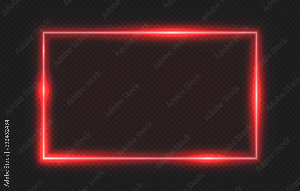 Red neon frame. Lighting banner on transparent background. Isolated glow border vector illustration. Border light glowing, bright frame red Red neon frame. Lighting banner on transparent background. Isolated glow border vector illustration. Border light glowing, bright frame red
