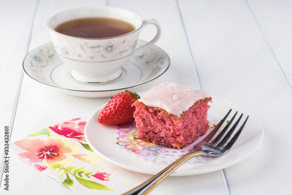 Homemade strawberry sheetcake with strawberry frosting. Homemade strawberry sheetcake with strawberry frosting.
