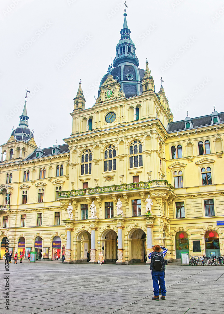 Graz Town Hall and a photographer in Graz of Austria