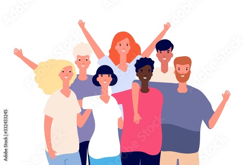 International friends. Multiethnic friendship, happy young people group. Ethnic adult character, diversity friendly men women vector concept. Illustration multiethnic friendship, people international