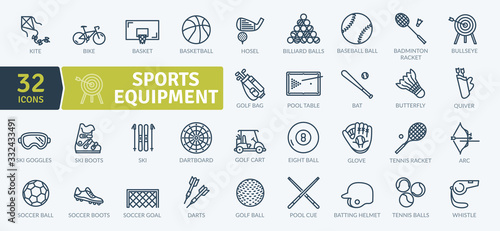 Sports Equipment Icons Pack. Thin line icons set. Flaticon collection set. Simple vector icons