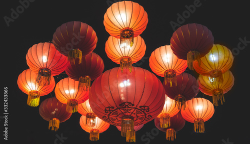 chinese lantern shangai background on black night matte