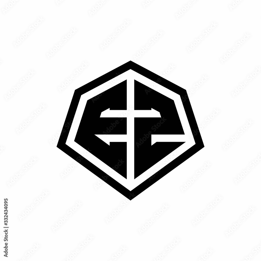 EZ monogram logo with hexagon shape and line rounded style design template EZ monogram logo with hexagon shape and line rounded style design template