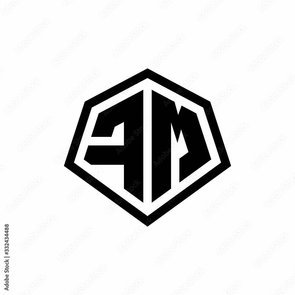 FM monogram logo with hexagon shape and line rounded style design template FM monogram logo with hexagon shape and line rounded style design template