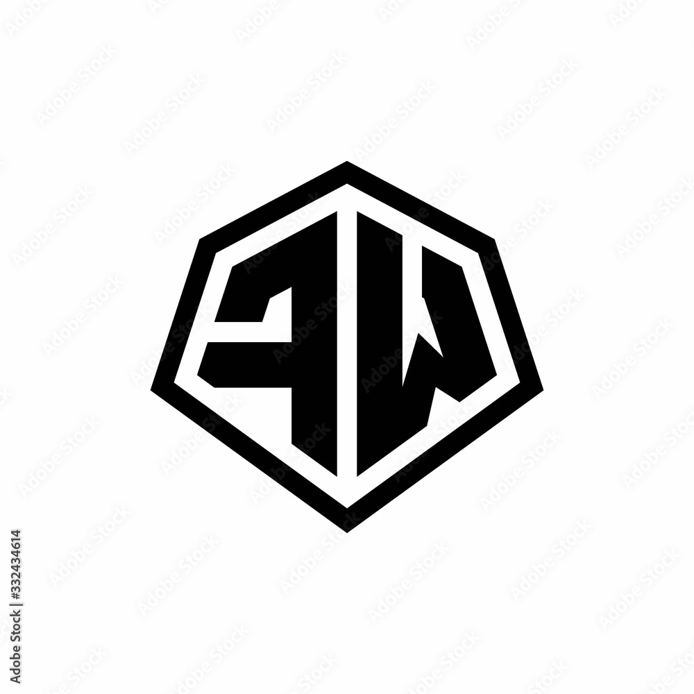 FW monogram logo with hexagon shape and line rounded style design template FW monogram logo with hexagon shape and line rounded style design template