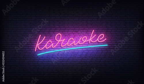 Karaoke. Neon glowing lettering sign Karaoke