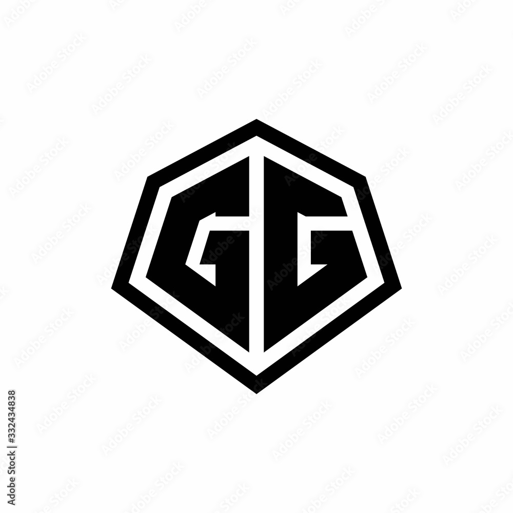 GG monogram logo with hexagon shape and line rounded style design template GG monogram logo with hexagon shape and line rounded style design template