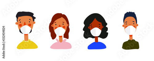 People of different nationalities in white medical bandages. men and women. Wuhan Novel coronavirus (2019-nCoV) 