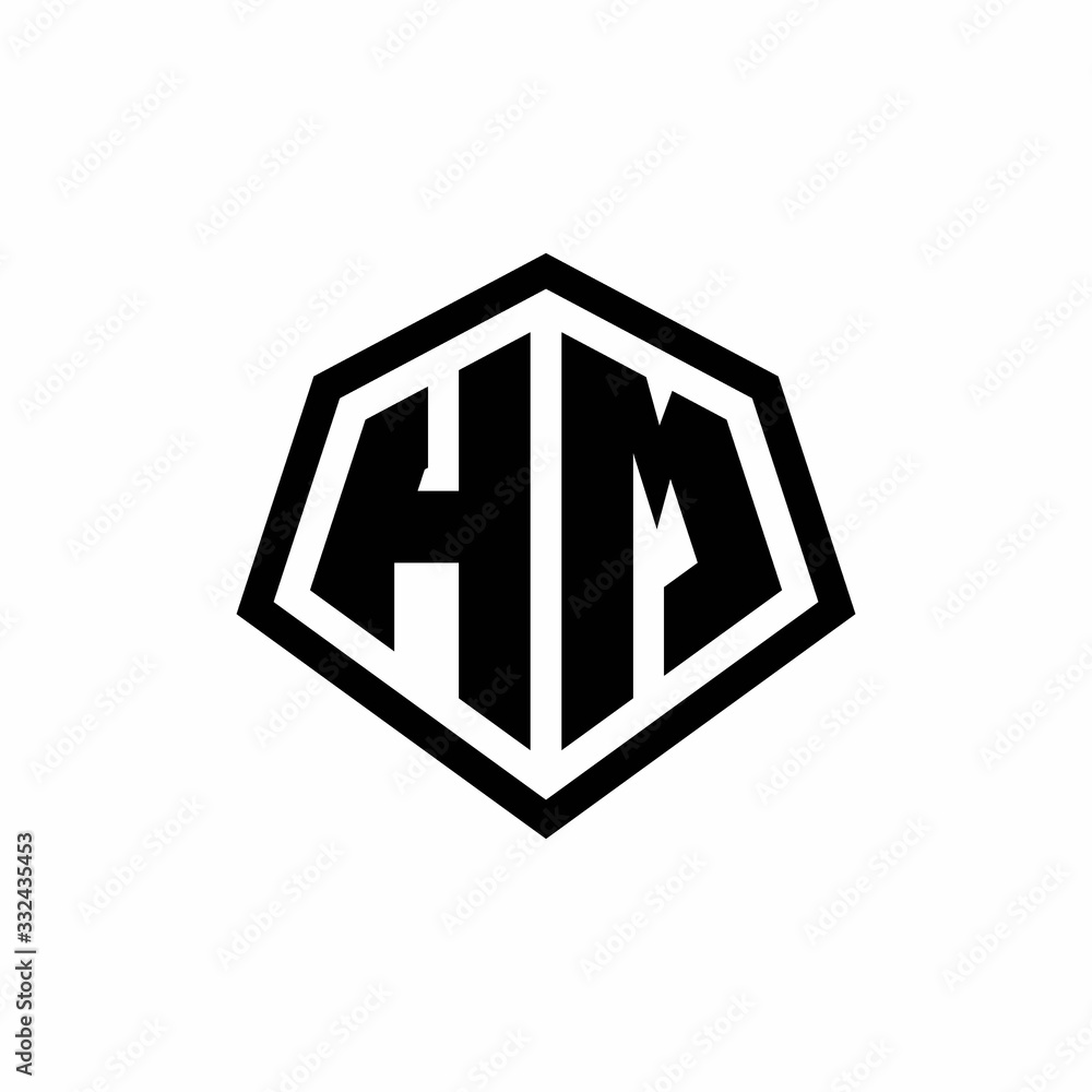 HM monogram logo with hexagon shape and line rounded style design template HM monogram logo with hexagon shape and line rounded style design template