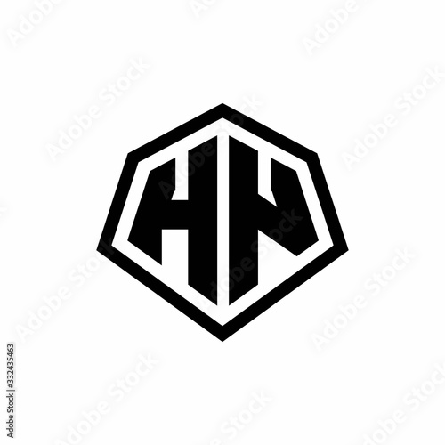 HN monogram logo with hexagon shape and line rounded style design template