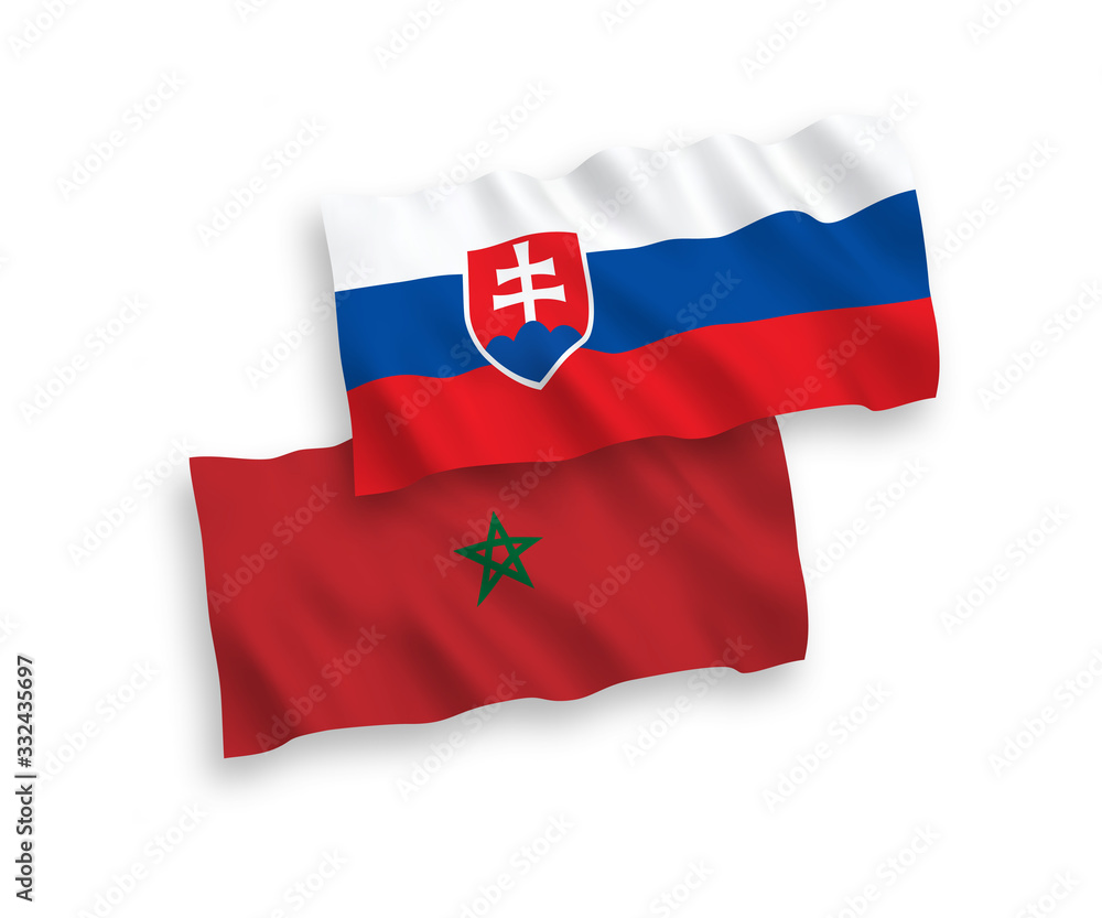 Fototapeta premium Flags of Slovakia and Morocco on a white background