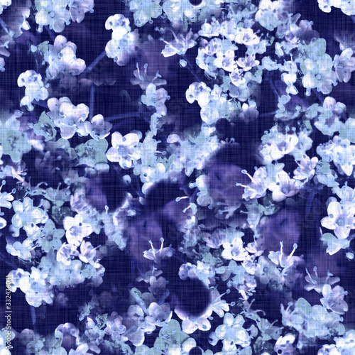 Seamless dark photo printed floral texture background. Variegated bold realistic flower glitch pattern. Large petal scale bloom grunge all over print. Elegant trendy moody modern fashion fabric swatch