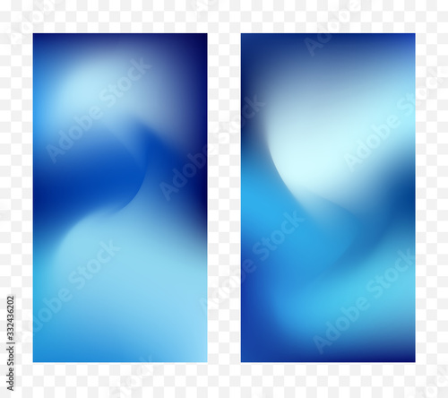 Set of two blue abstract colorful flow backgrounds. Modern screen design for app.