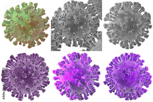 Wonderful set with the image of bacteria isolated on a white background purple coronavirus