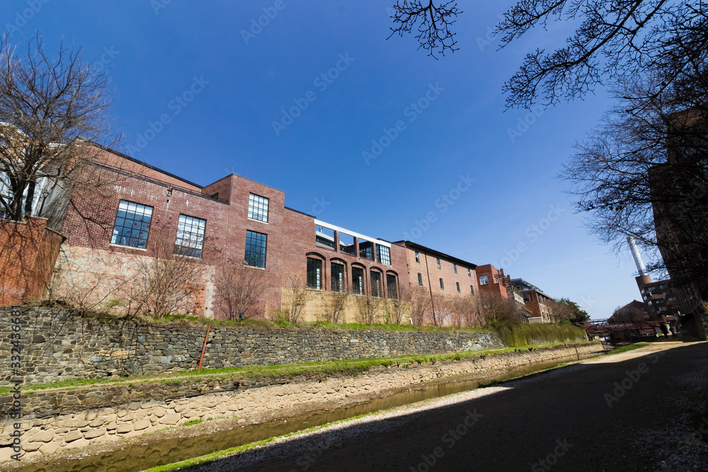 Spring vista from the Chesapeake & Ohio Canal towpath in Georgetown, Washington DC