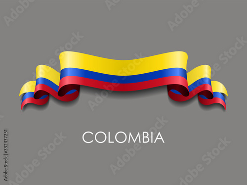Colombian flag wavy ribbon background. Vector illustration.