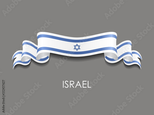 Israeli flag wavy ribbon background. Vector illustration.