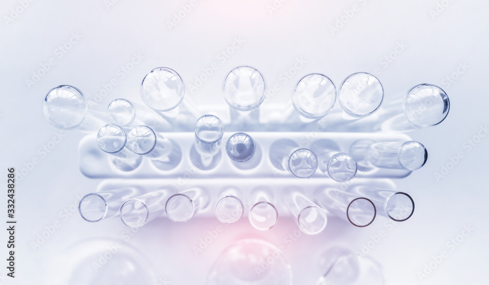 Science test tube on white top table with top view shot in science or labortories