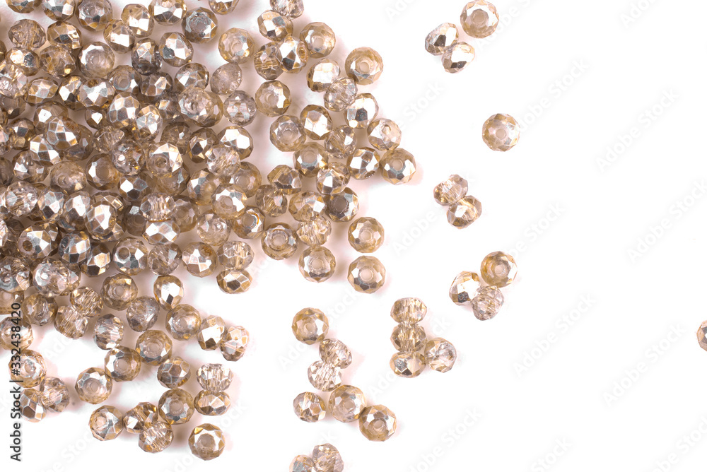 close up multi colored beads heap isolated on white close up multi colored beads heap isolated on white