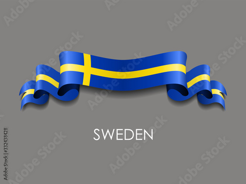 Swedish flag wavy ribbon background. Vector illustration.