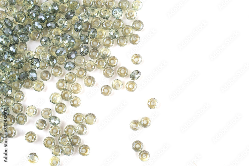 close up multi colored beads heap isolated on white close up multi colored beads heap isolated on white