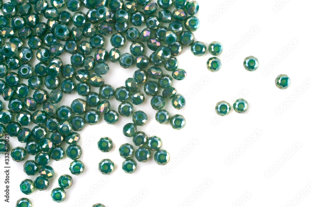 close up multi colored beads heap isolated on white close up multi colored beads heap isolated on white