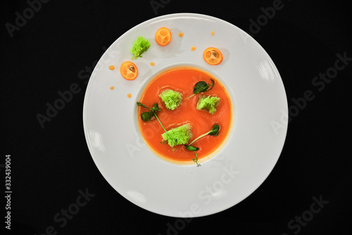 Appetizing food laid out on a black background. Food photography for restaurant menu
