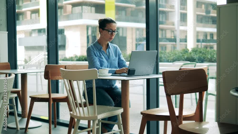 Gorgeous woman is working on a laptop in a cafe. Gorgeous woman is working on a laptop in a cafe.