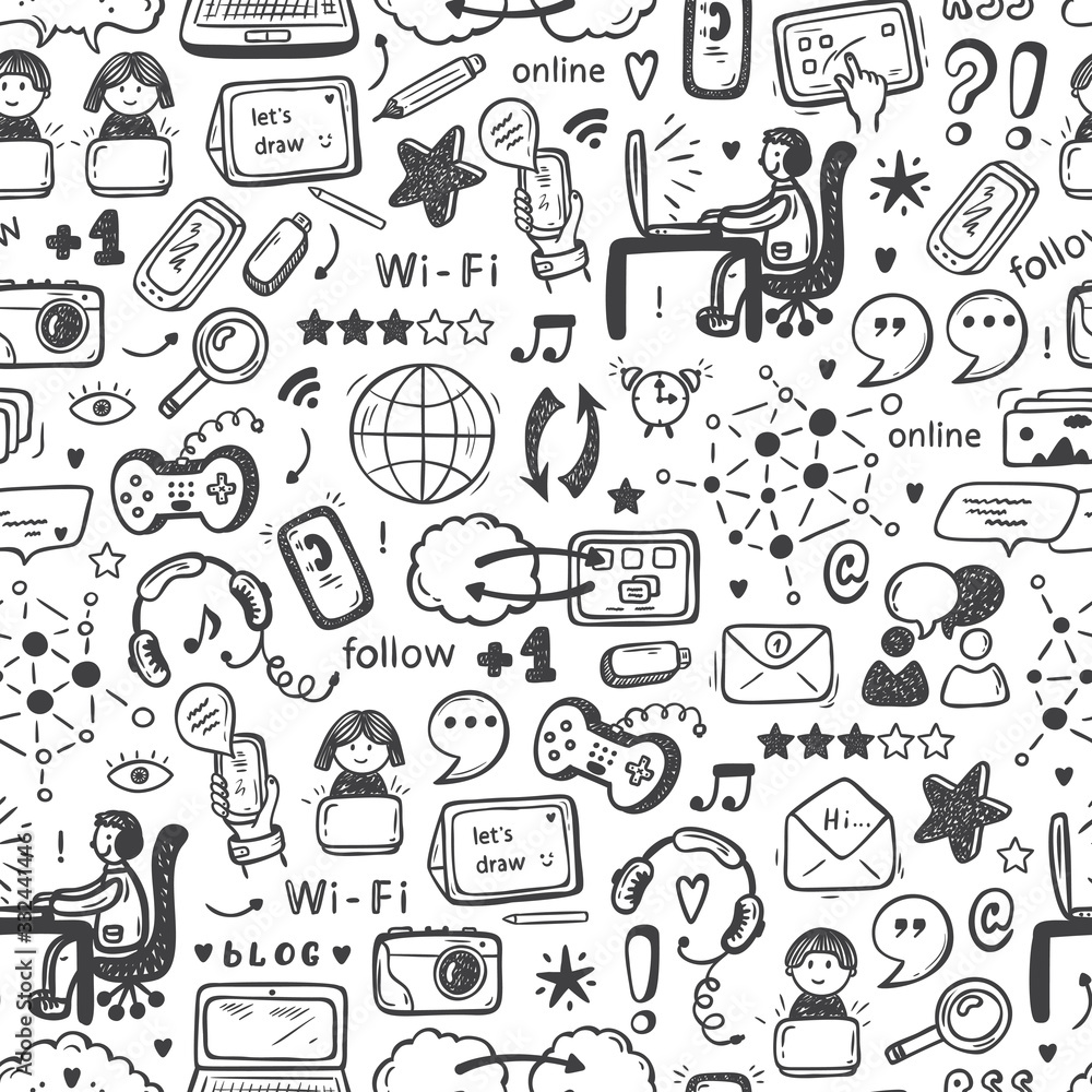 Internet of Things Background. Hand drawn Doodle Cloud Computing Technology and Social Media Icons Vector Seamless pattern Internet of Things Background. Hand drawn Doodle Cloud Computing Technology and Social Media Icons Vector Seamless pattern