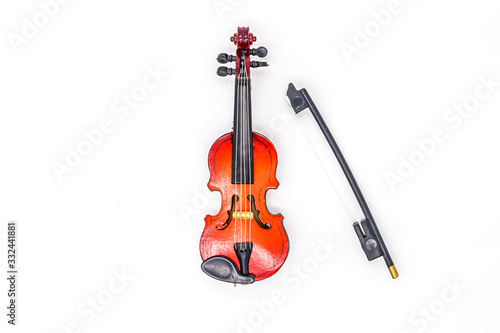 violin model with bow on a white background.