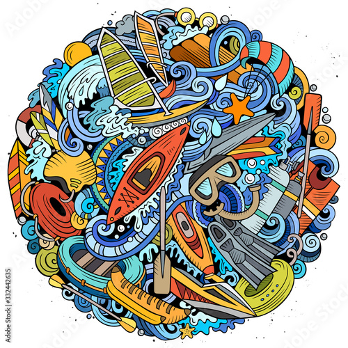 Water Sports hand drawn vector doodles illustration.