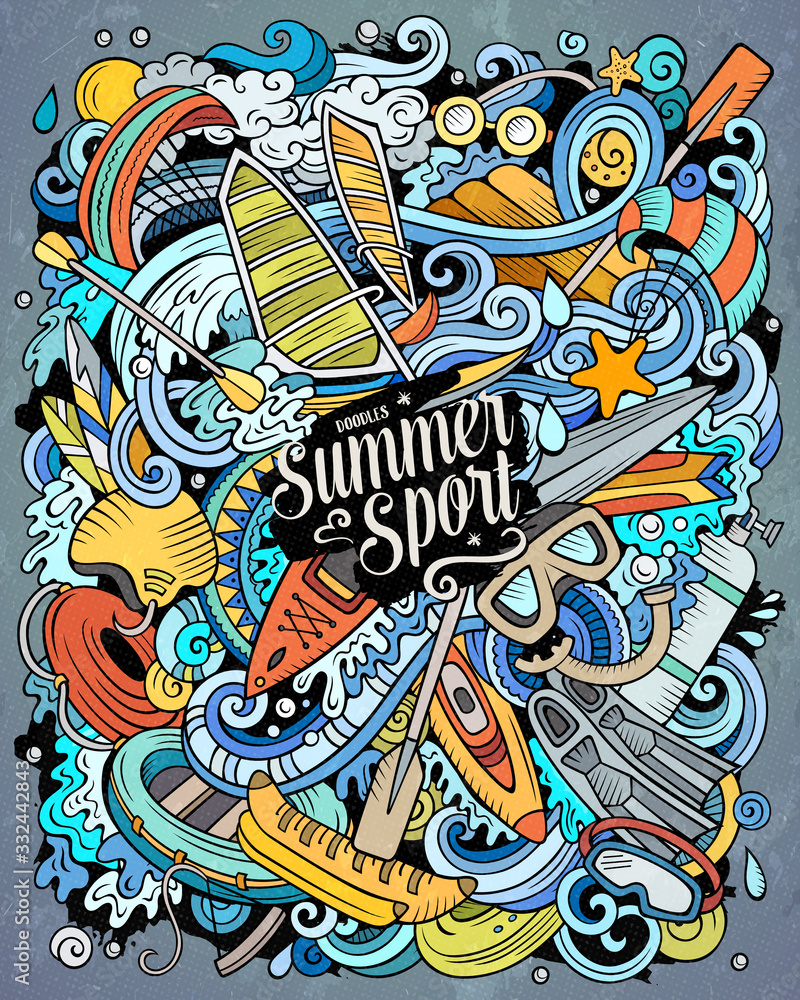 Water Sports hand drawn vector doodles illustration.