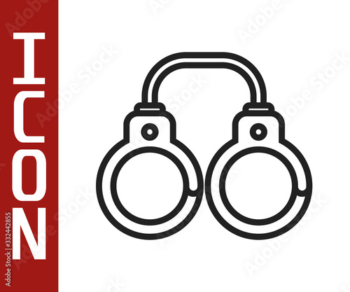 Black line Sexy fluffy handcuffs icon isolated on white background. Fetish accessory. Sex shop stuff for sadist and masochist. Vector Illustration