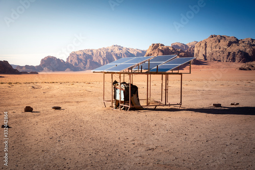 Off-grid and small scale solar installation in the desert of Wadi Rum, Jordan photo