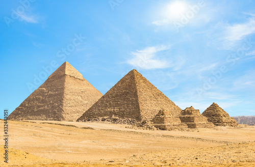 Blue sky over pyramids